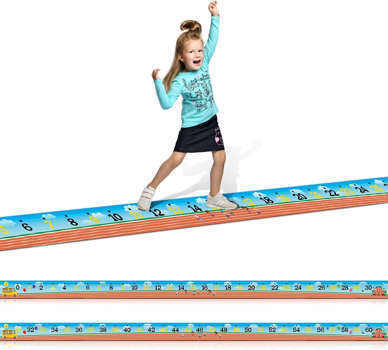 2 Pcs Kids Number Line Floor Mats 0-30 31-60 Number Mats 22 ft x 12 Inch